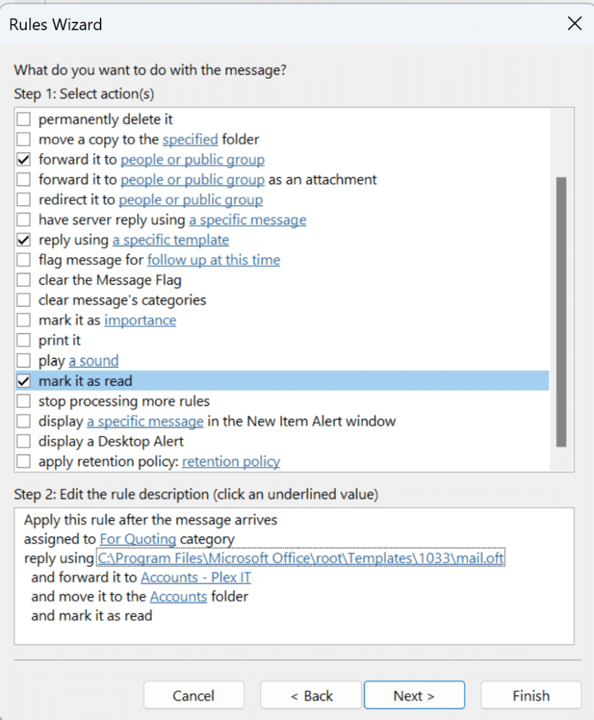 Outlook categories and rules