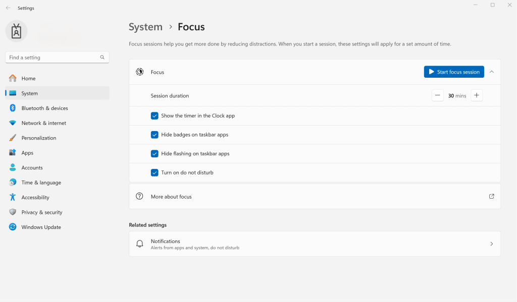 Windows Focus Sessions